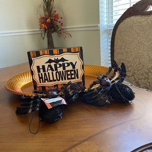 Hanging Spiders And Halloween Sign
